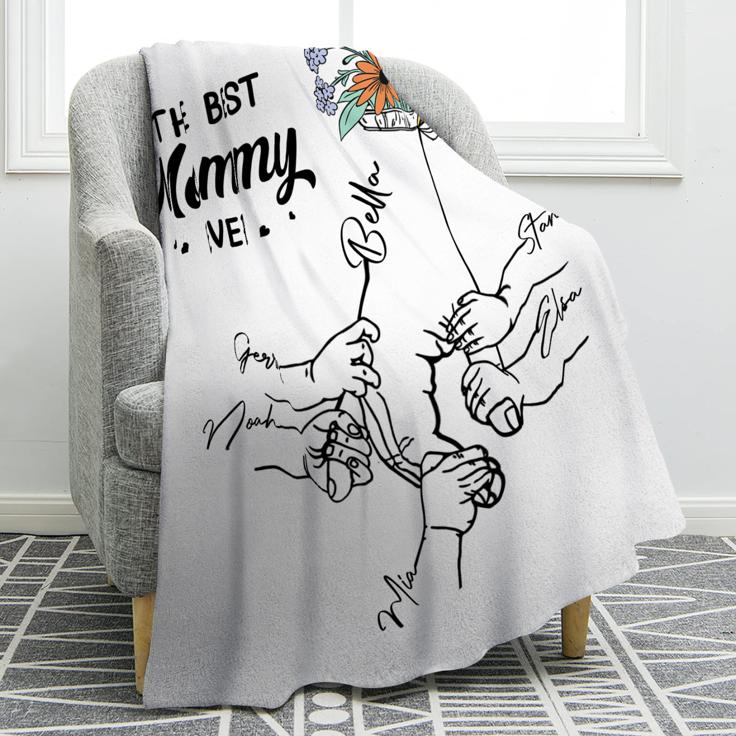 Personalised Hand and Flower Blanket with Custom 6 Names Family Gift-Jessemade AU
