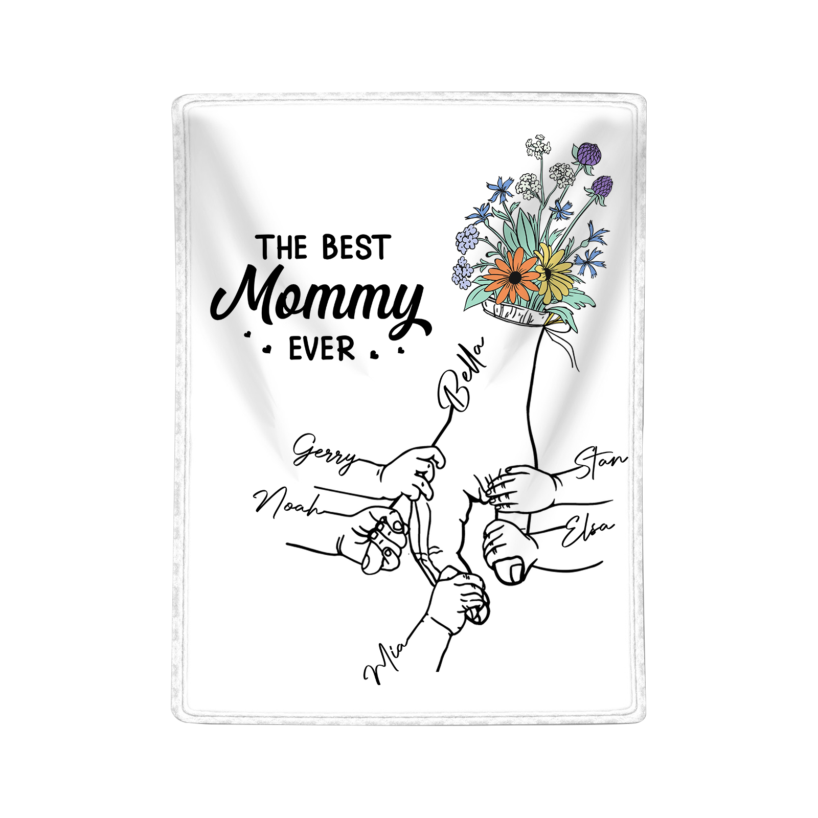 Personalised Hand and Flower Blanket with Custom 6 Names Family Gift-Jessemade AU
