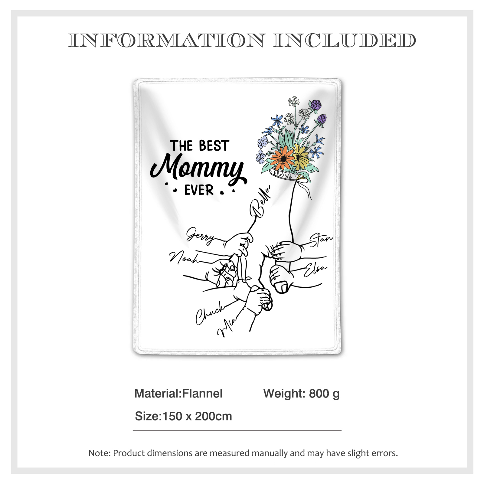 Personalised Hand and Flower Blanket with Custom 7 Names Family Gift-Jessemade AU