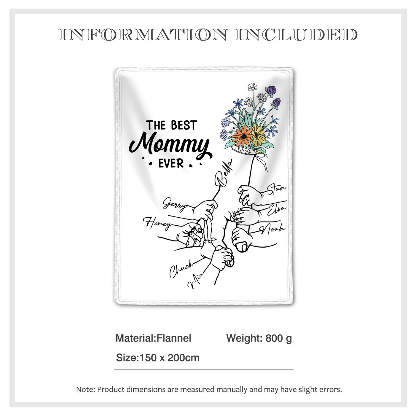 Personalised Hand and Flower Blanket with Custom 8 Names Family Gift-Jessemade AU