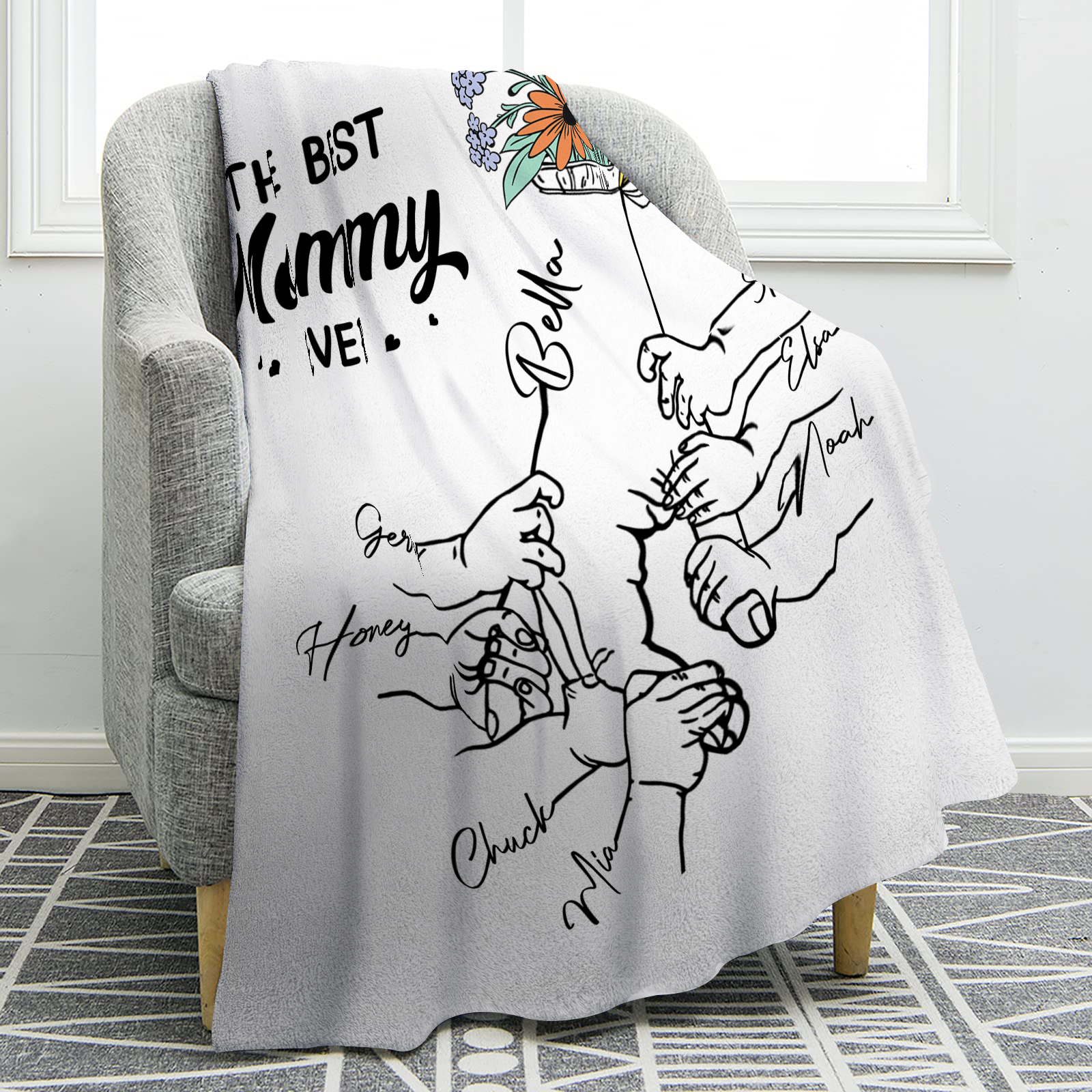 Personalised Hand and Flower Blanket with Custom 8 Names Family Gift-Jessemade AU