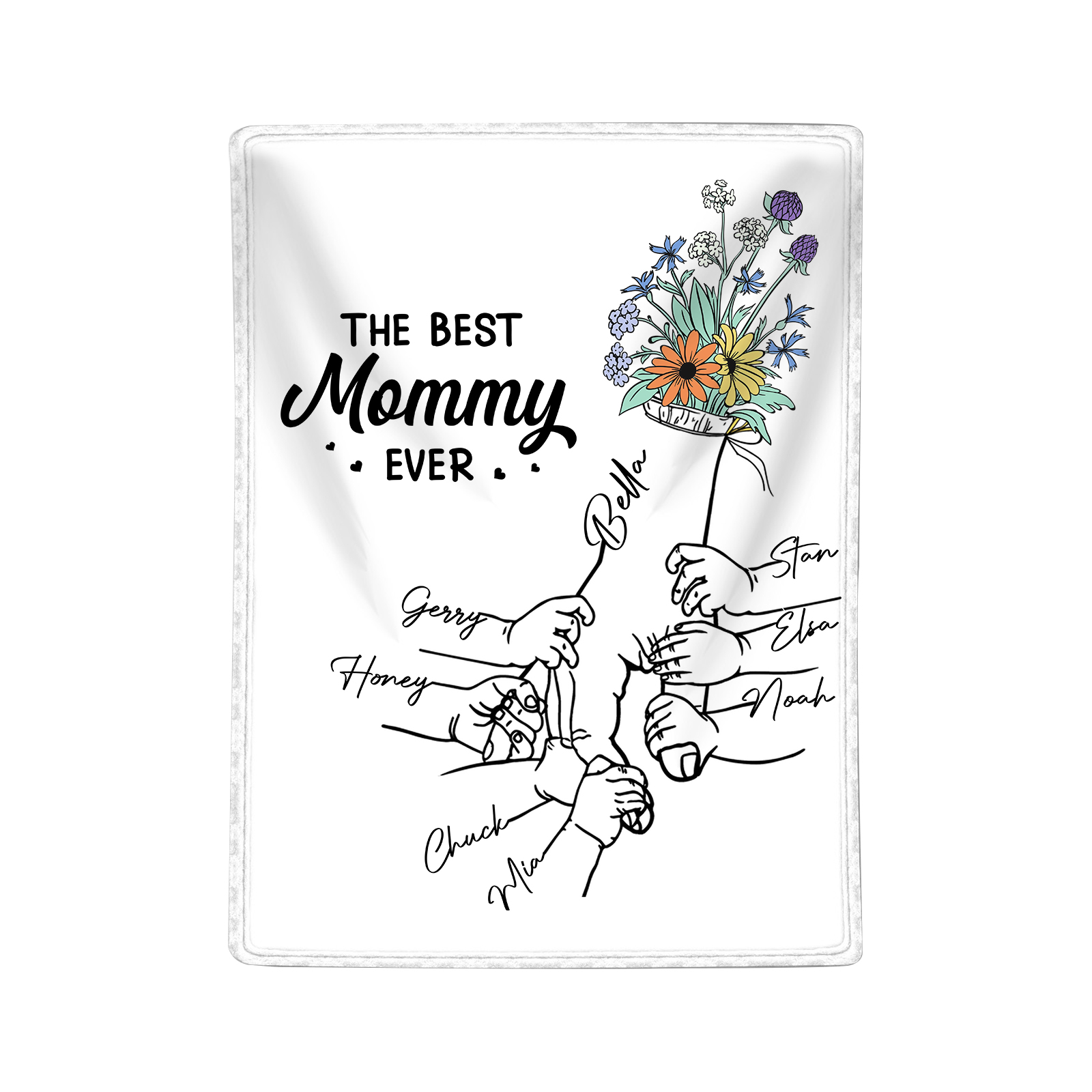 Personalised Hand and Flower Blanket with Custom 8 Names Family Gift-Jessemade AU