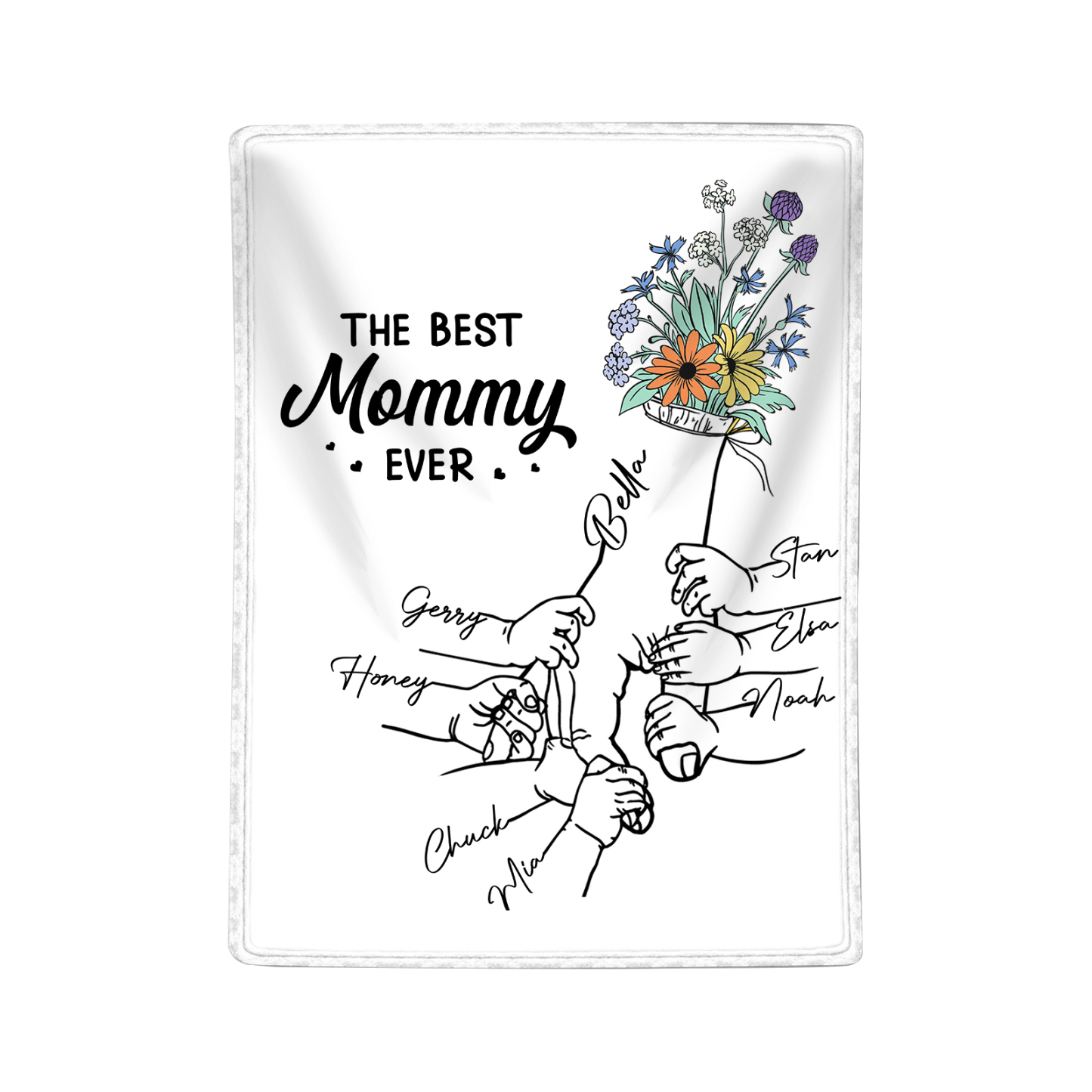 Personalised Hand and Flower Blanket with Custom 8 Names Family Gift-Jessemade AU
