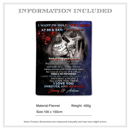 I Want To Hold Your Hand at 80 Personalised Couple Blanket Forever Love Skull Design with Custom 2 Names-Jessemade AU