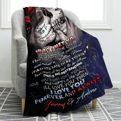 I Want To Hold Your Hand at 80 Personalised Couple Blanket Forever Love Skull Design with Custom 2 Names-Jessemade AU