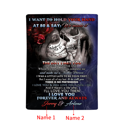 I Want To Hold Your Hand at 80 Personalised Couple Blanket Forever Love Skull Design with Custom 2 Names-Jessemade AU
