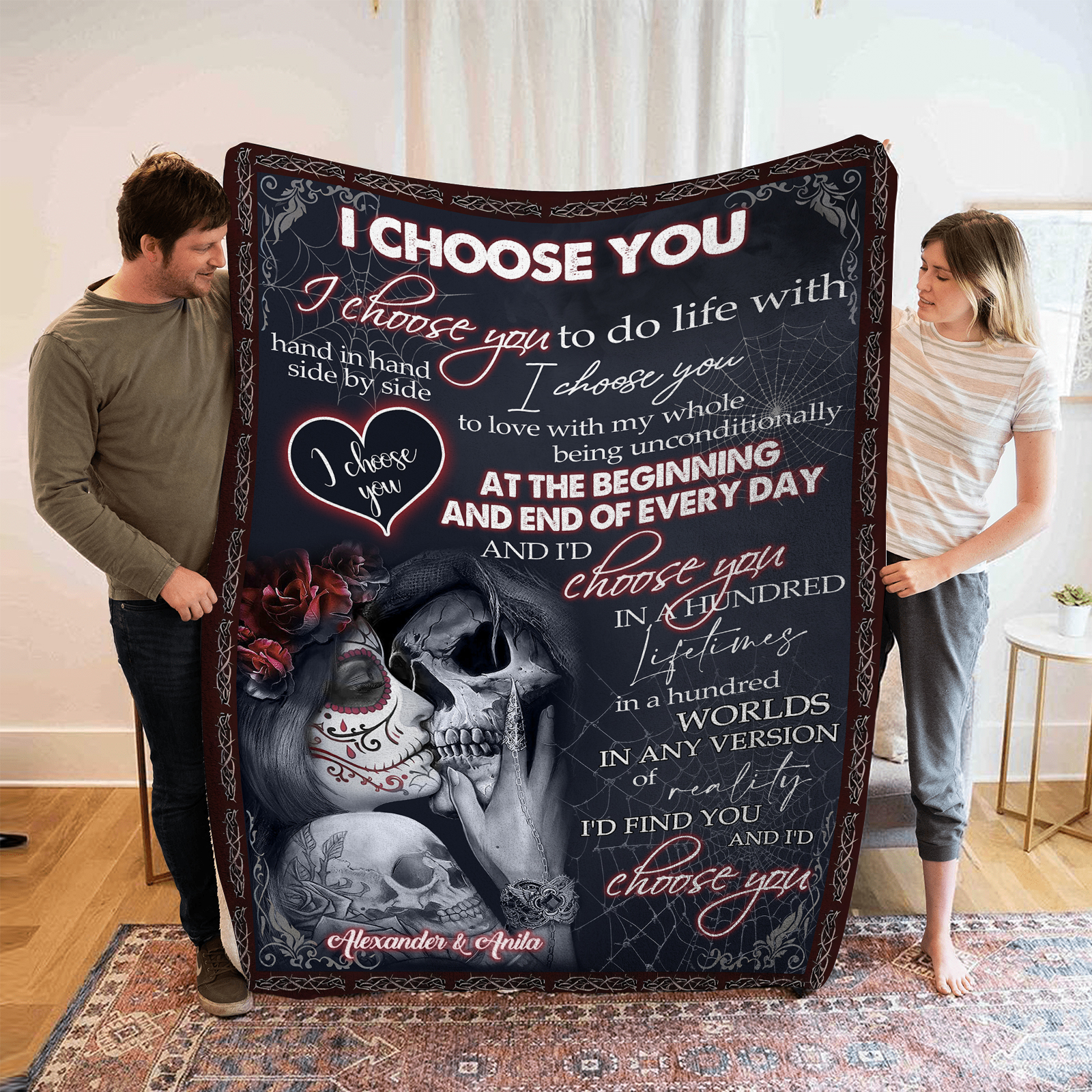 Personalised Couple Blanket with Names "I Choose You" Memorial Valentine's Gift