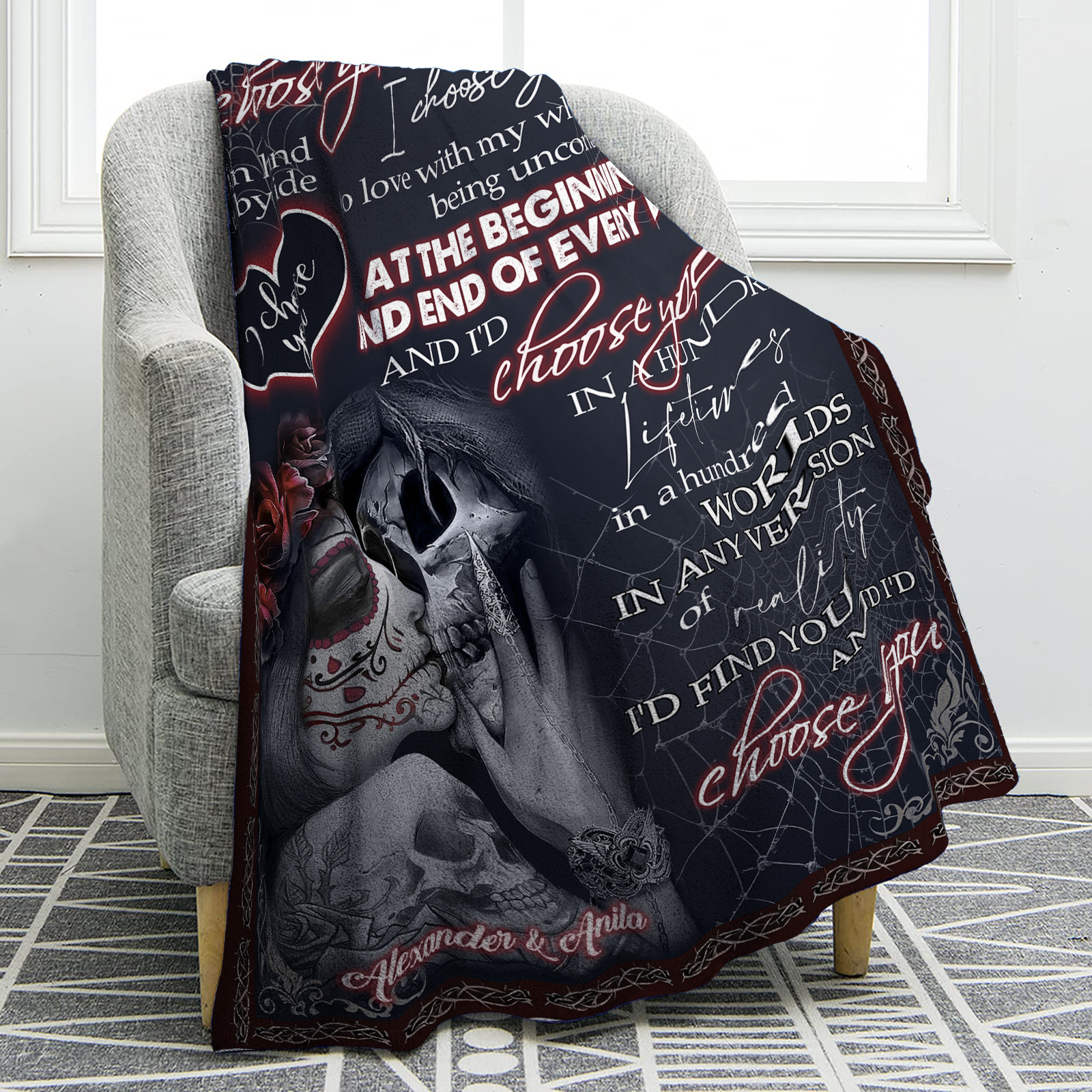 Personalised Couple Blanket with 2 Names "I Choose You" Valentine's Gift-Jessemade AU