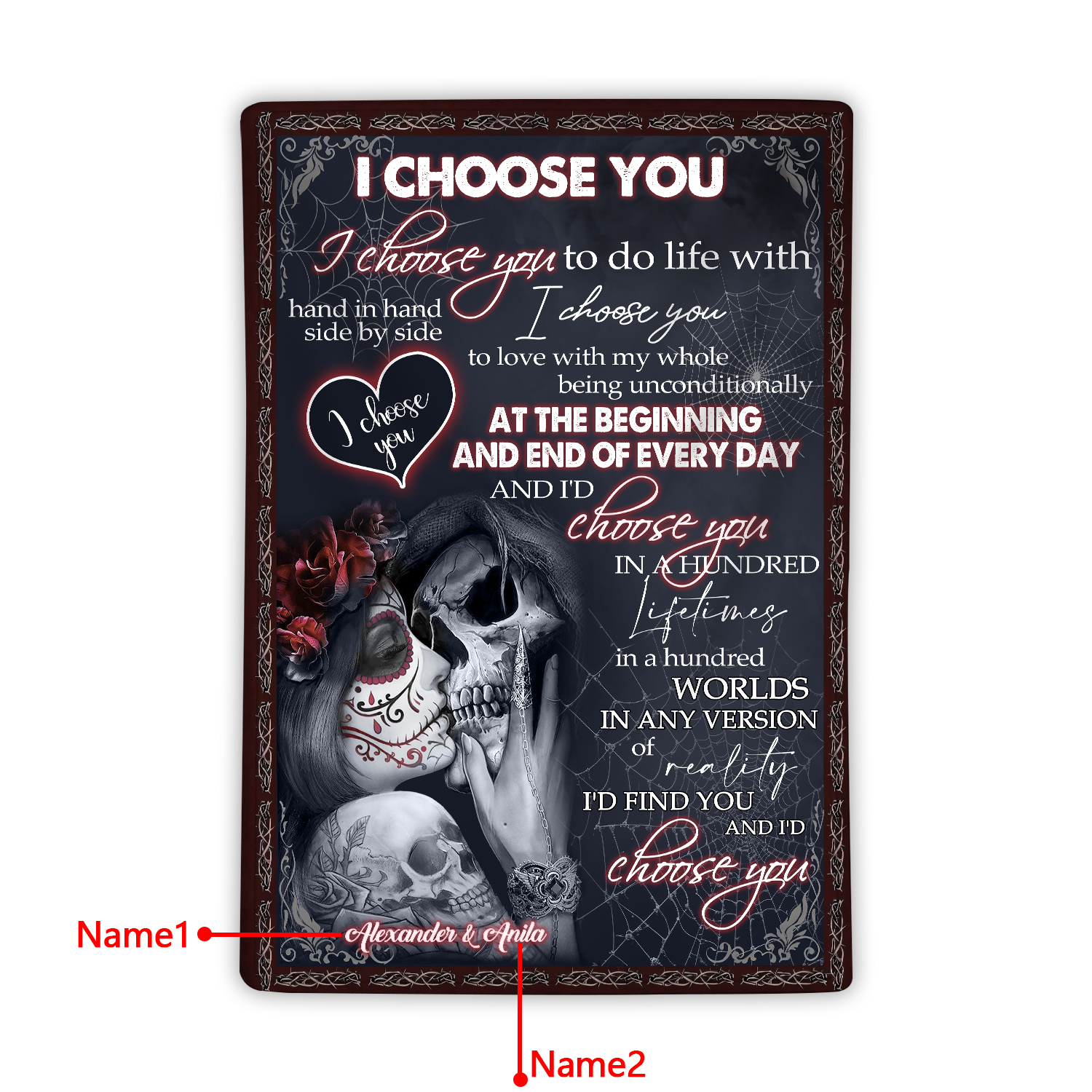 Personalised Couple Blanket with Names "I Choose You" Memorial Valentine's Gift