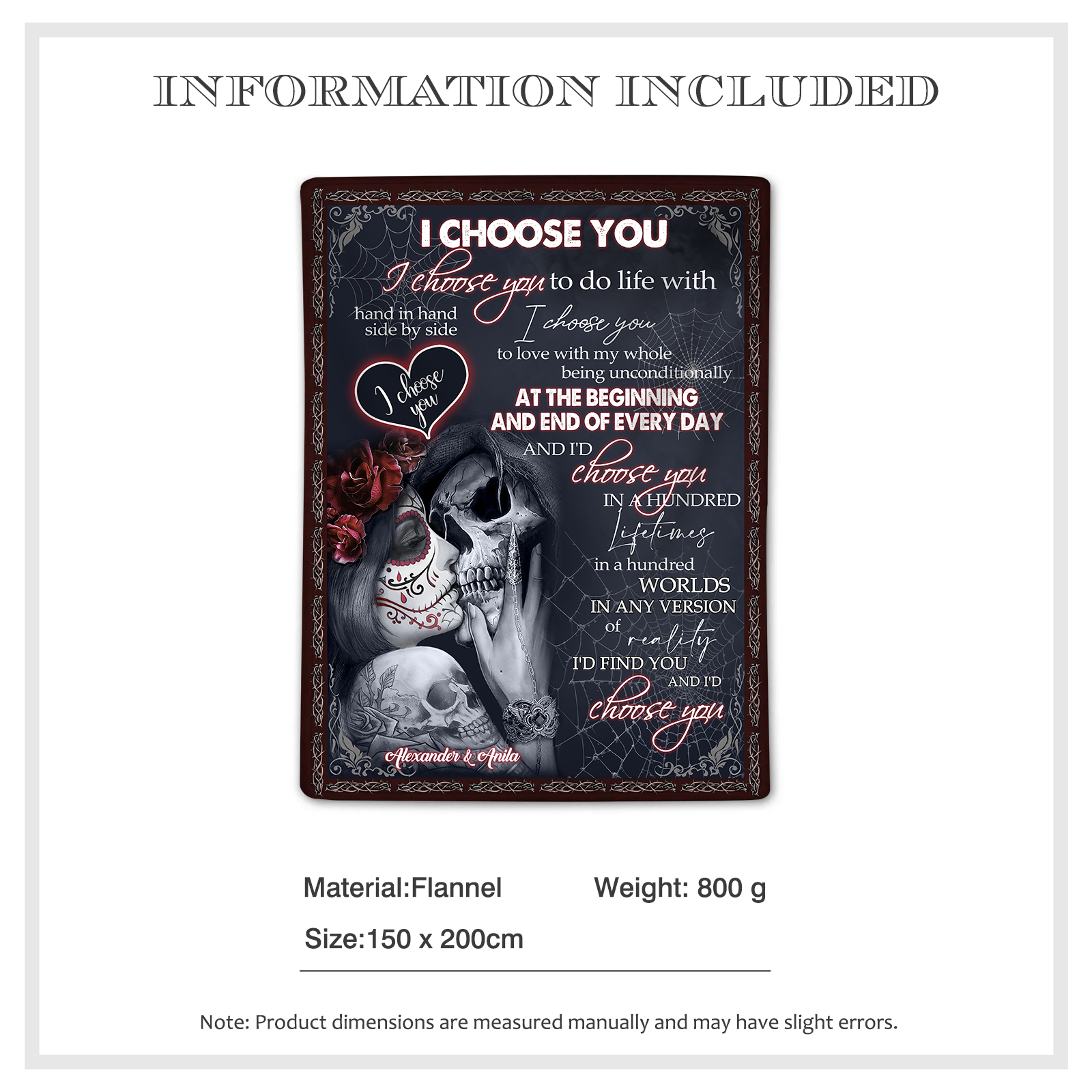 Personalised Couple Blanket with 2 Names "I Choose You" Valentine's Gift-Jessemade AU