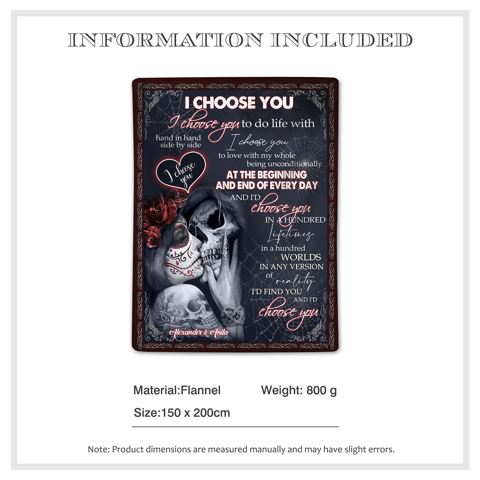 Personalised Couple Blanket with 2 Names "I Choose You" Valentine's Gift-Jessemade AU