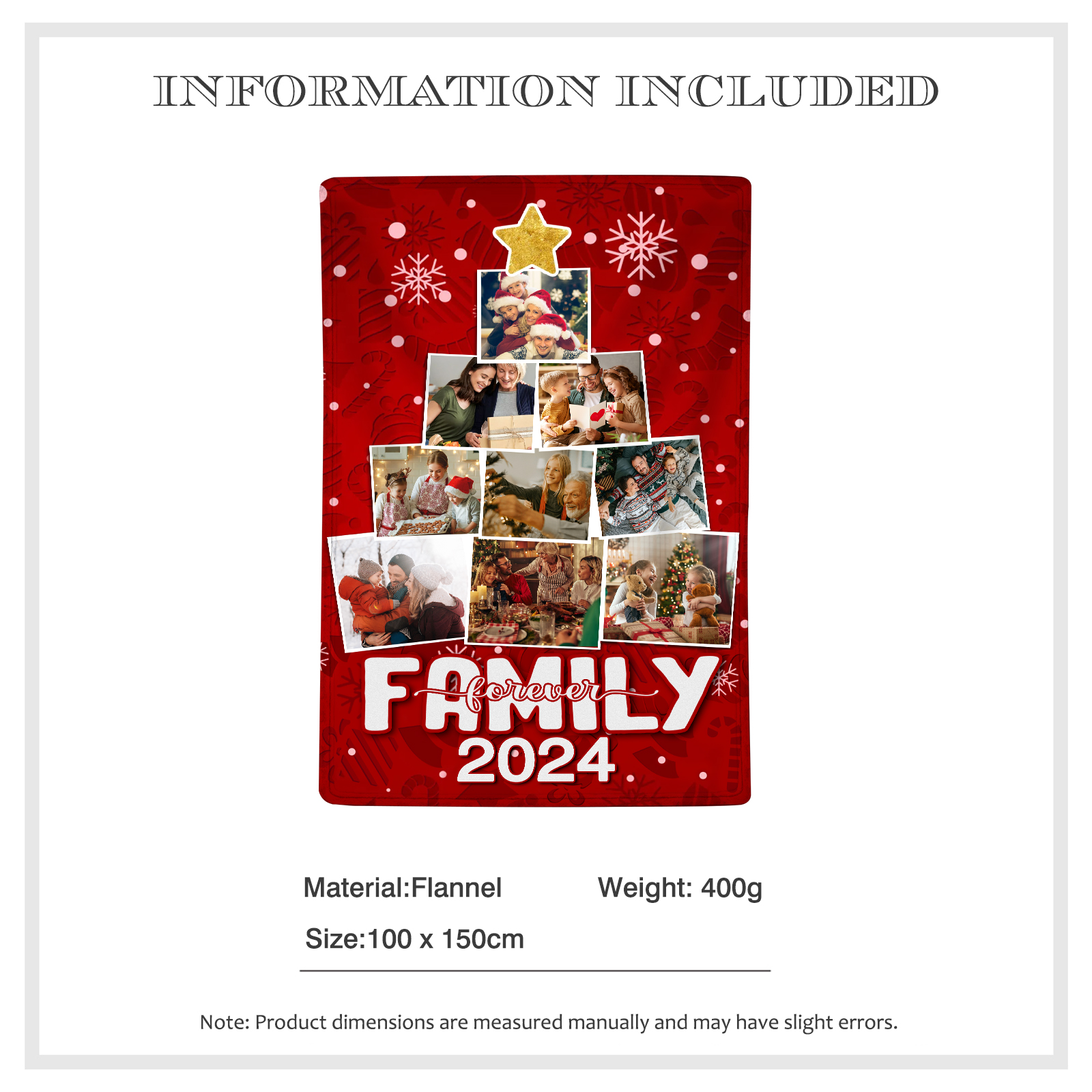 Personalised Christmas Tree Photo Blanket Custom Family Photo Blanket 2024 Holiday Gift-Jessemade AU
