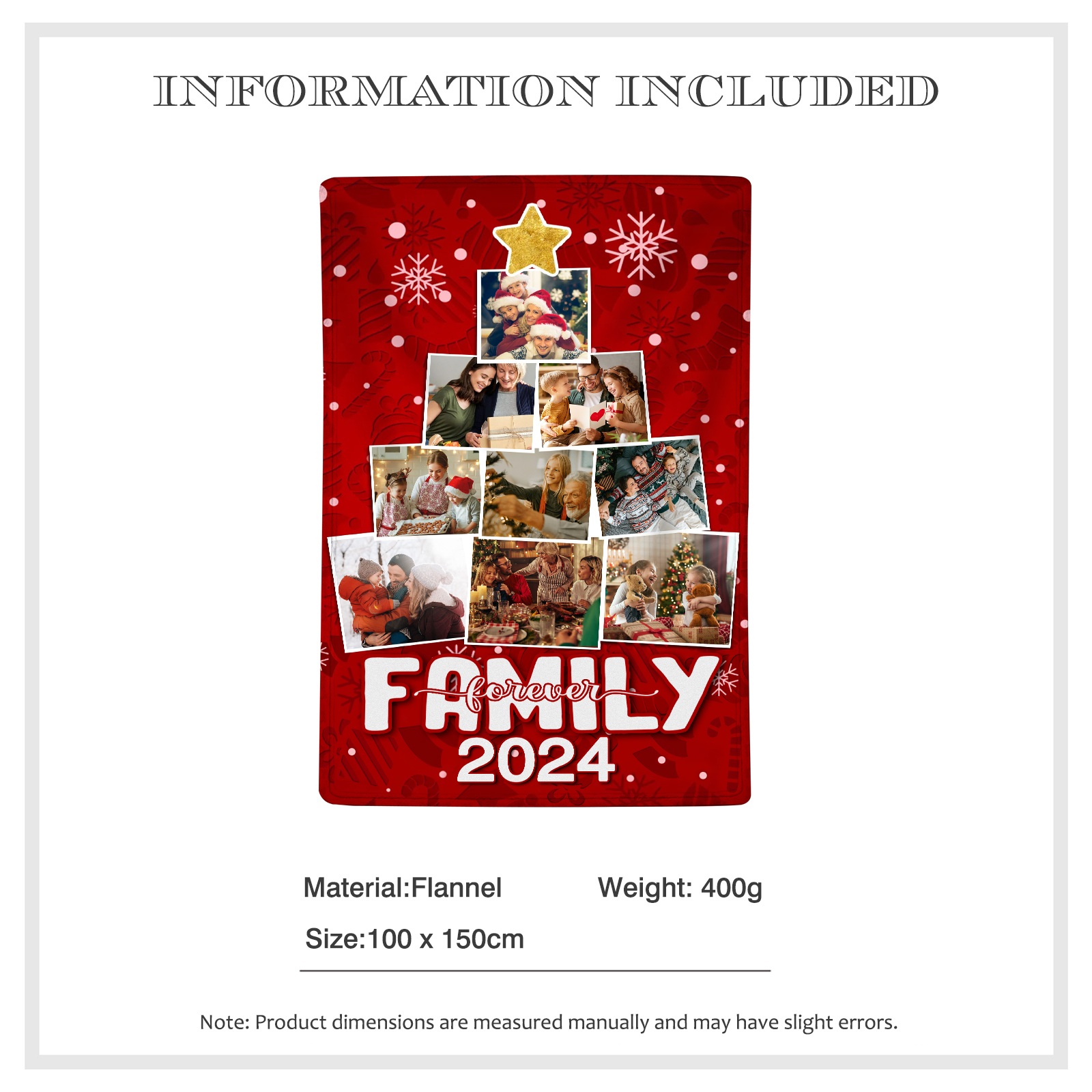 Personalised Christmas Tree Photo Blanket Custom Family Photo Blanket 2024 Holiday Gift-Jessemade AU