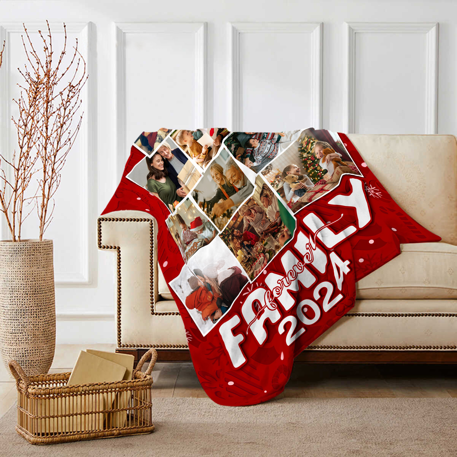 Personalised Christmas Tree Photo Blanket Custom Family Photo Blanket 2024 Holiday Gift-Jessemade AU