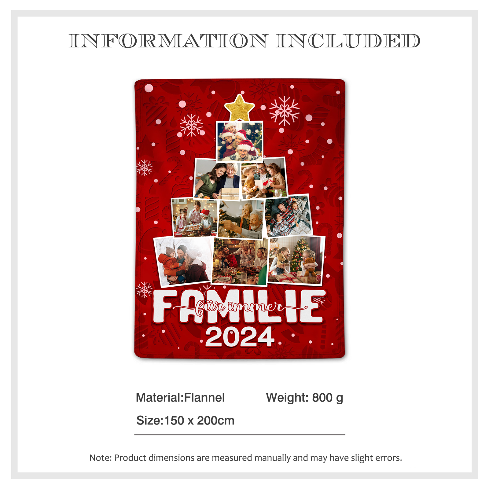 Personalised Christmas Tree Photo Blanket Custom Family Photo Blanket 2024 Holiday Gift-Jessemade AU