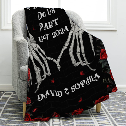 Till Death Do Us Part Personalised Couple Blanket with 2 Names Roses and Skeleton Hands-Jessemade AU
