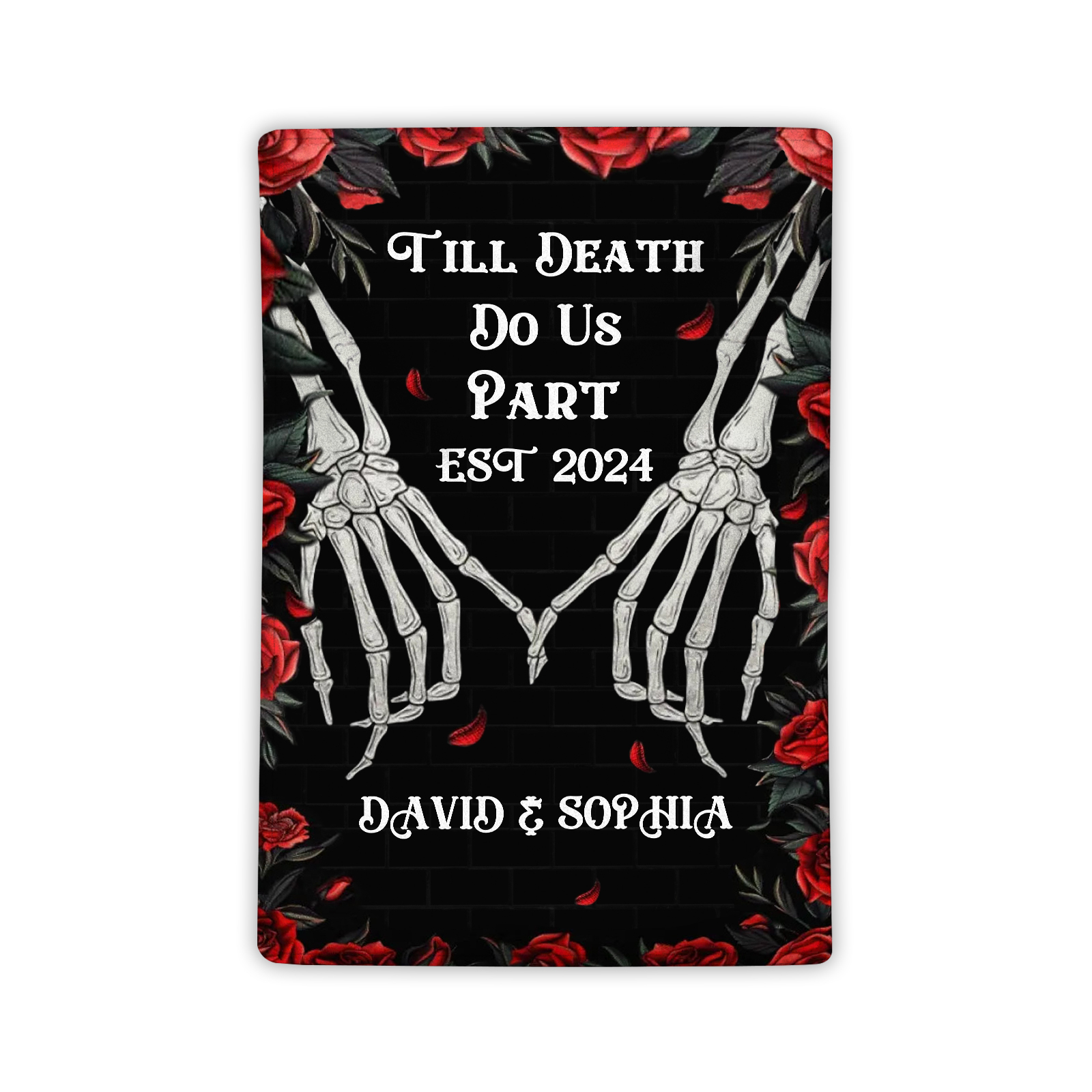 Till Death Do Us Part Personalised Couple Blanket with 2 Names Roses and Skeleton Hands-Jessemade AU