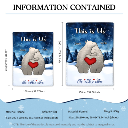 Personalised Polar Bear Family Flannel Blanket Custom 2 Names Gift For Lover-Jessemade AU
