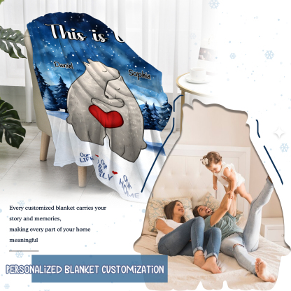 Personalised Polar Bear Family Flannel Blanket Custom 2 Names Gift For Lover-Jessemade AU