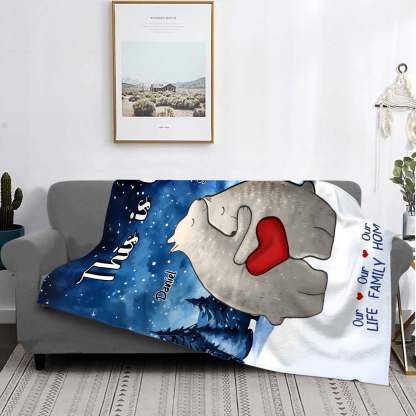 Personalised Polar Bear Family Flannel Blanket Custom 2 Names Gift For Lover-Jessemade AU