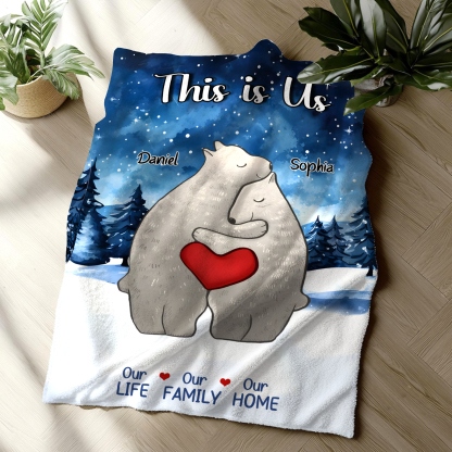 Personalised Polar Bear Family Flannel Blanket Custom 2 Names Gift For Lover-Jessemade AU
