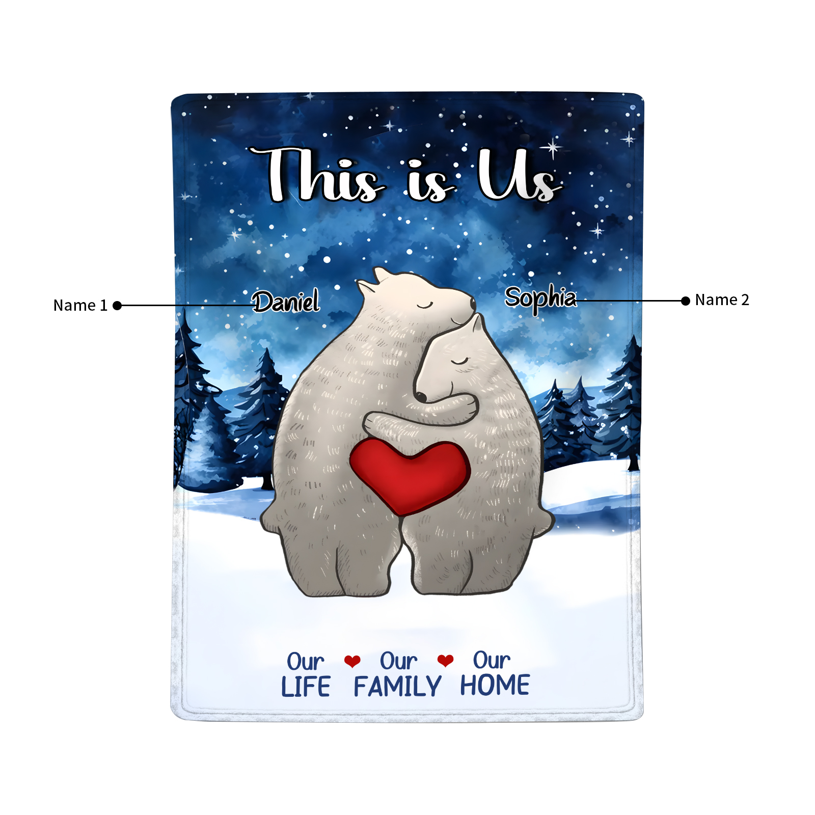 Personalised Polar Bear Family Flannel Blanket Custom 2 Names Gift For Lover-Jessemade AU