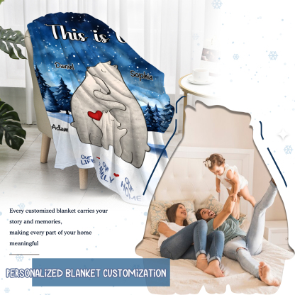 Personalised Polar Bear Family Flannel Blanket Custom 3 Names Gift For Mom Dad & Kids-Jessemade AU
