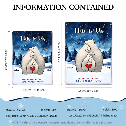 Personalised Polar Bear Family Flannel Blanket Custom 4 Names Gift For Mom Dad & Kids-Jessemade AU