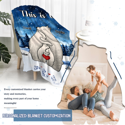 Personalised Polar Bear Family Flannel Blanket Custom 4 Names Gift For Mom Dad & Kids-Jessemade AU