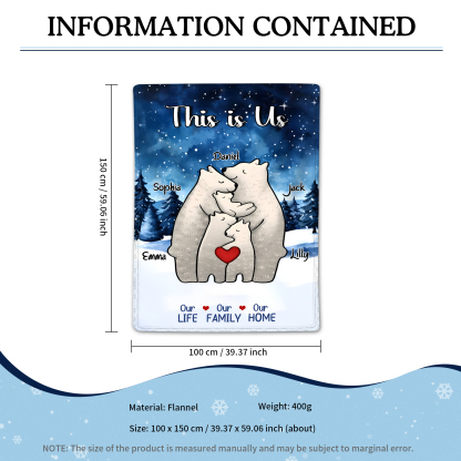 Personalised Polar Bear Family Flannel Blanket Custom 5 Names Gift For Mom Dad & Kids-Jessemade AU
