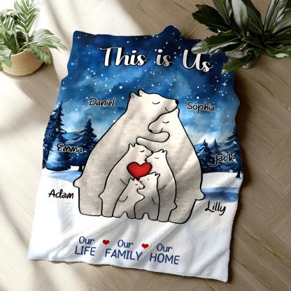 Personalised Polar Bear Family Flannel Blanket Custom 6 Names Gift For Mom Dad & Kids-Jessemade AU