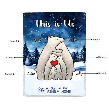 Personalised Polar Bear Family Flannel Blanket Custom 6 Names Gift For Mom Dad & Kids-Jessemade AU