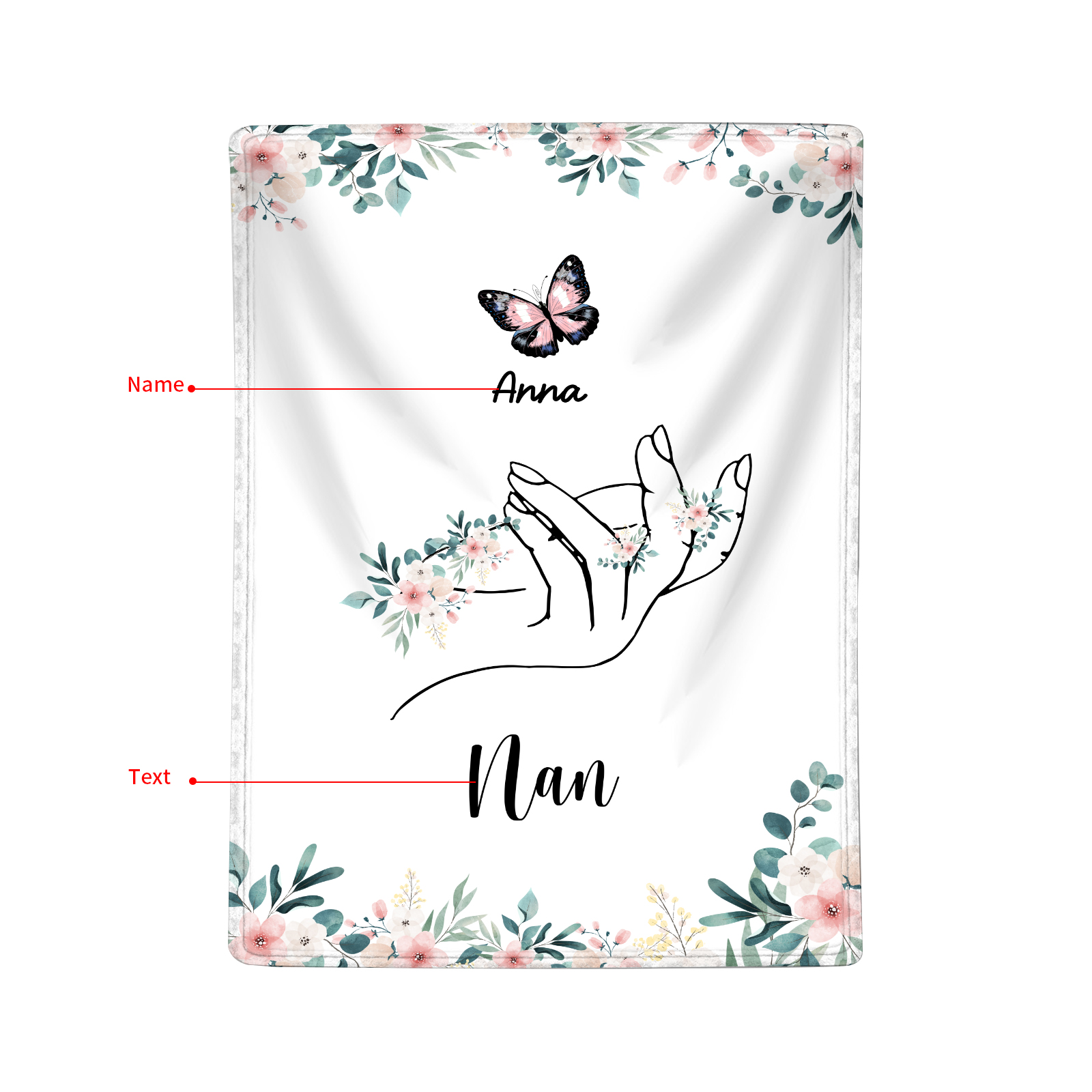 Personalised Butterfly Hand Blanket Custom with 1-8 Names Gift for Grandma Nana or Family-Jessemade AU