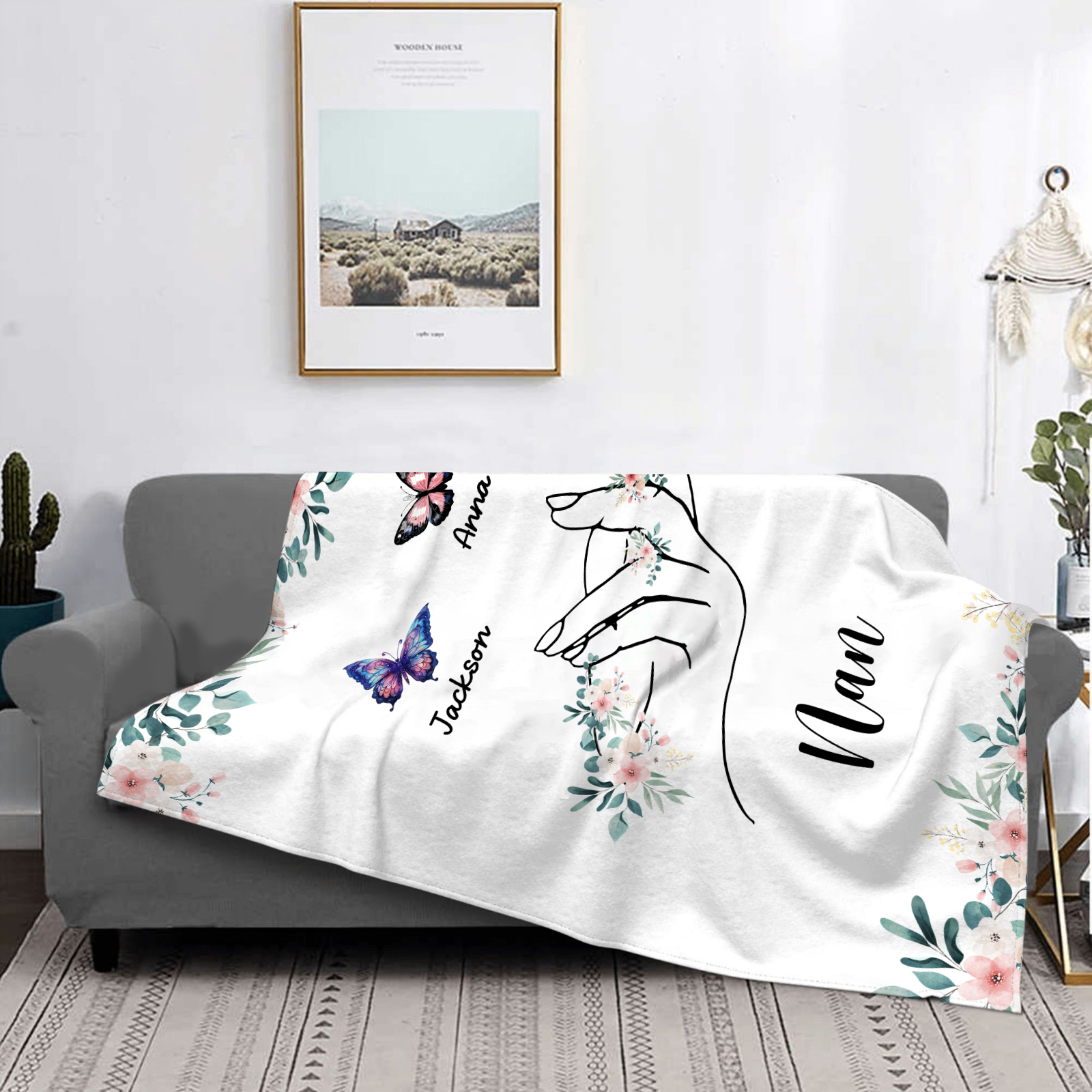Personalised Butterfly Hand Blanket Custom with 1-8 Names Gift for Grandma Nana or Family-Jessemade AU