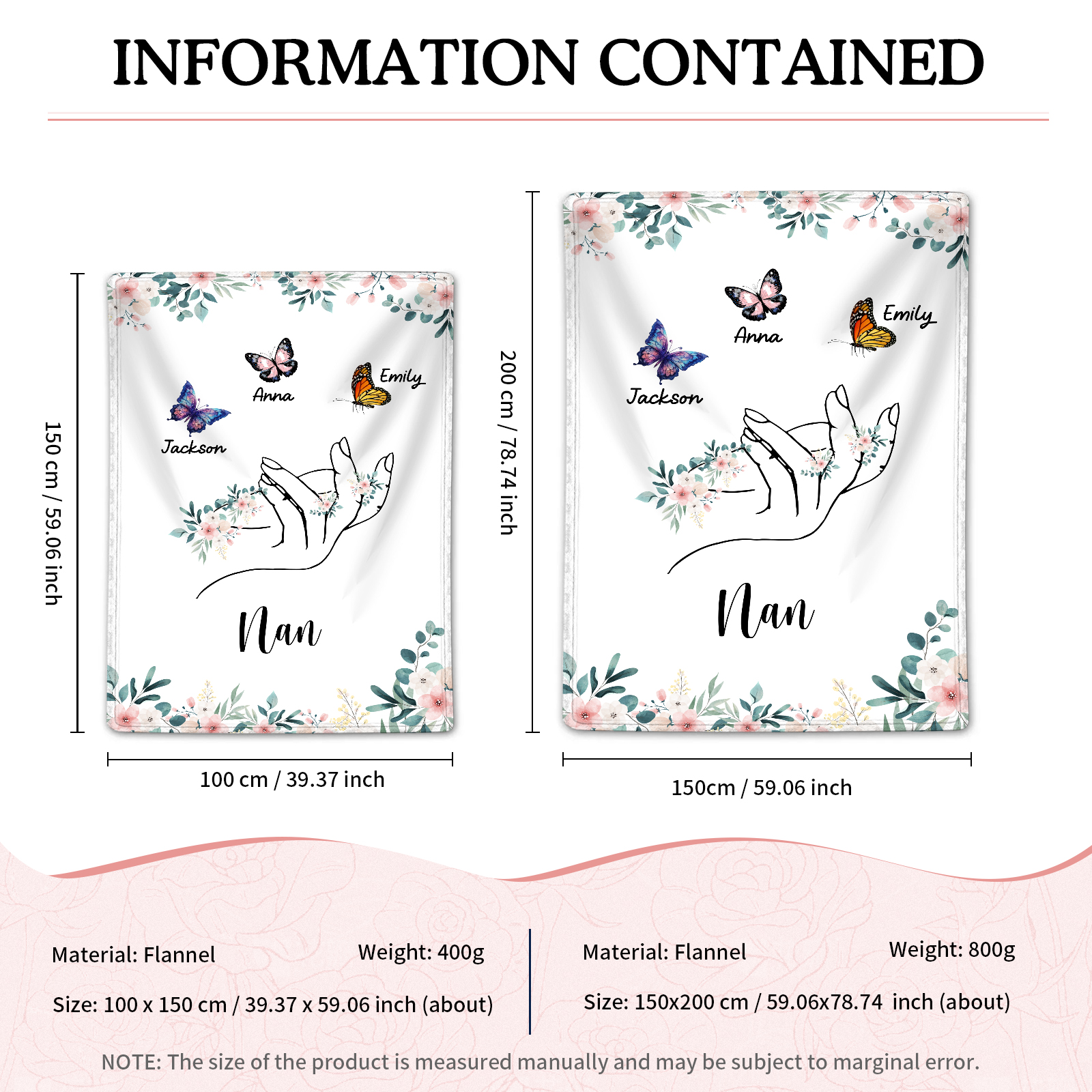 Personalised Butterfly Hand Blanket Custom with 1-8 Names Gift for Grandma Nana or Family-Jessemade AU