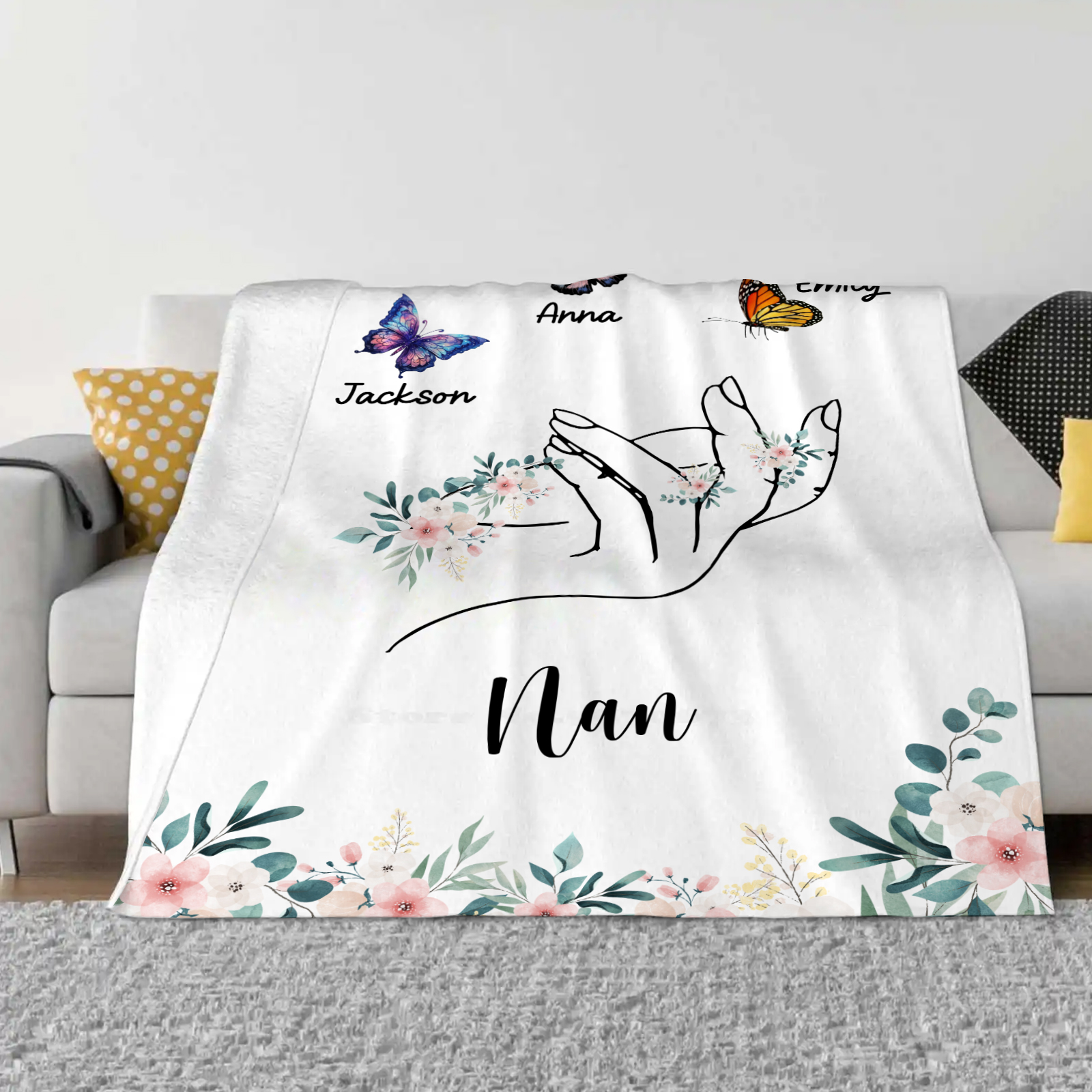 Personalised Butterfly Hand Blanket Custom with 1-8 Names Gift for Grandma Nana or Family-Jessemade AU