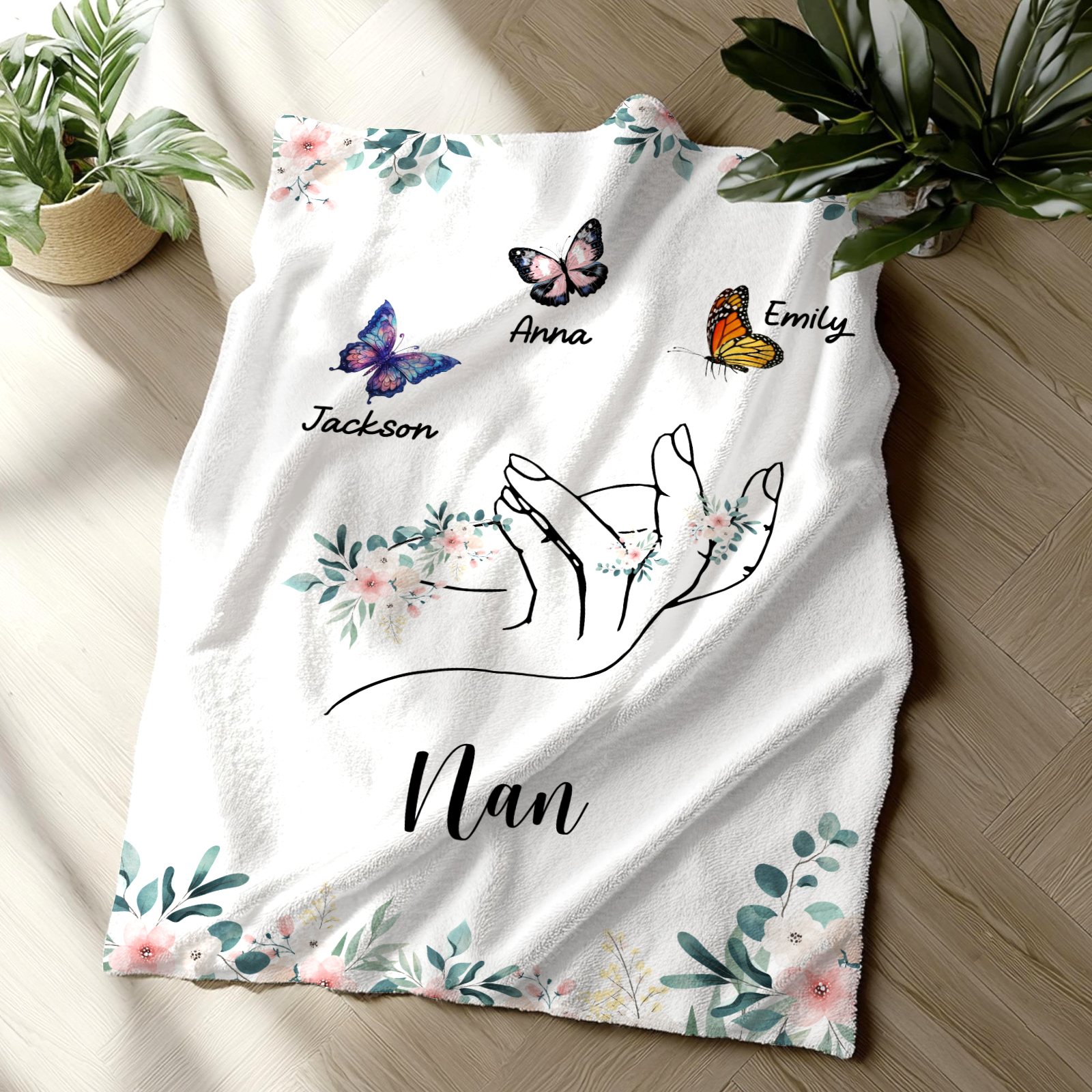 Personalised Butterfly Hand Blanket Custom with 1-8 Names Gift for Grandma Nana or Family-Jessemade AU