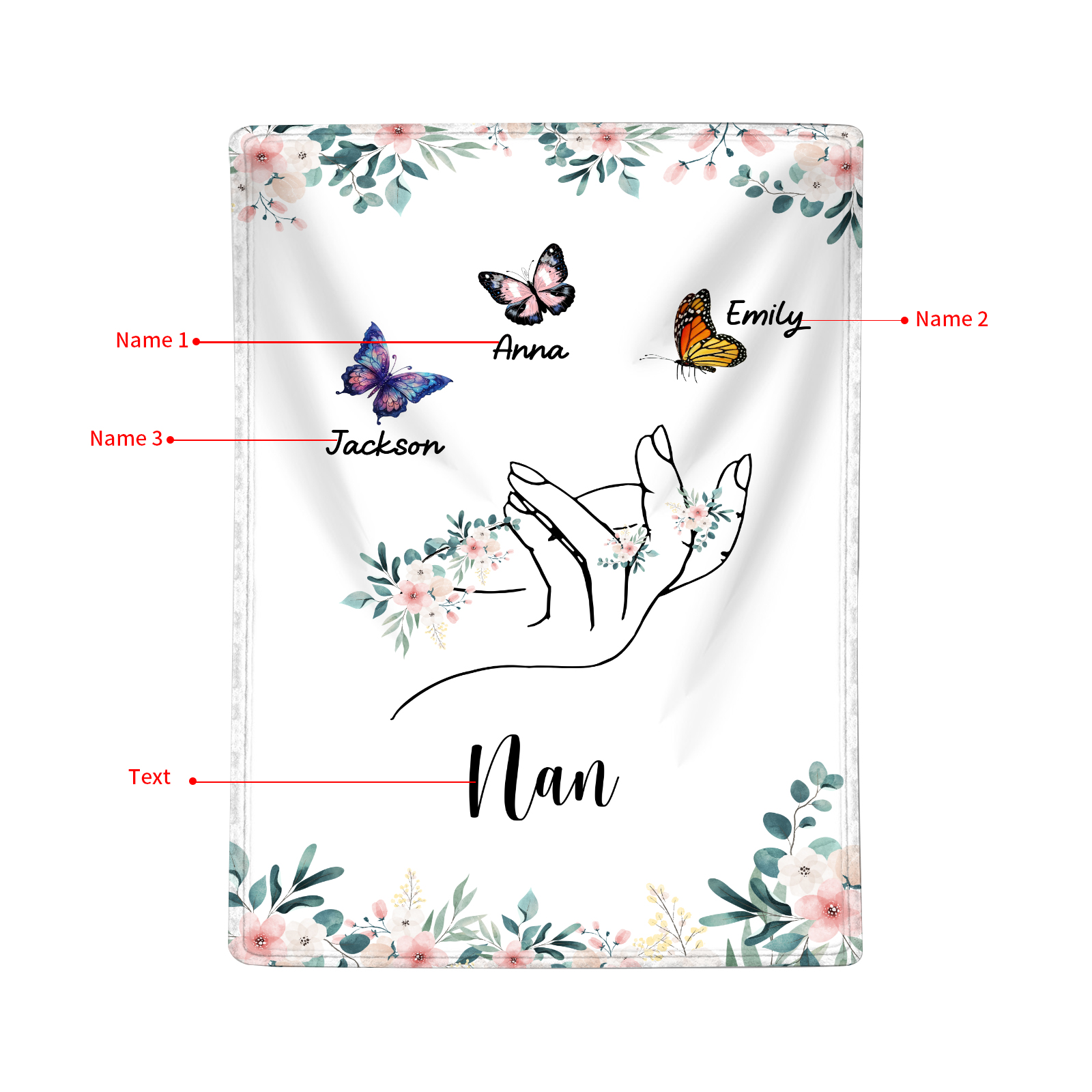 Personalised Butterfly Hand Blanket Custom with 1-8 Names Gift for Grandma Nana or Family-Jessemade AU
