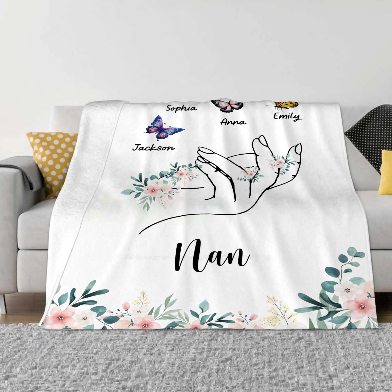 Personalised Butterfly Hand Blanket Custom with 1-8 Names Gift for Grandma Nana or Family-Jessemade AU