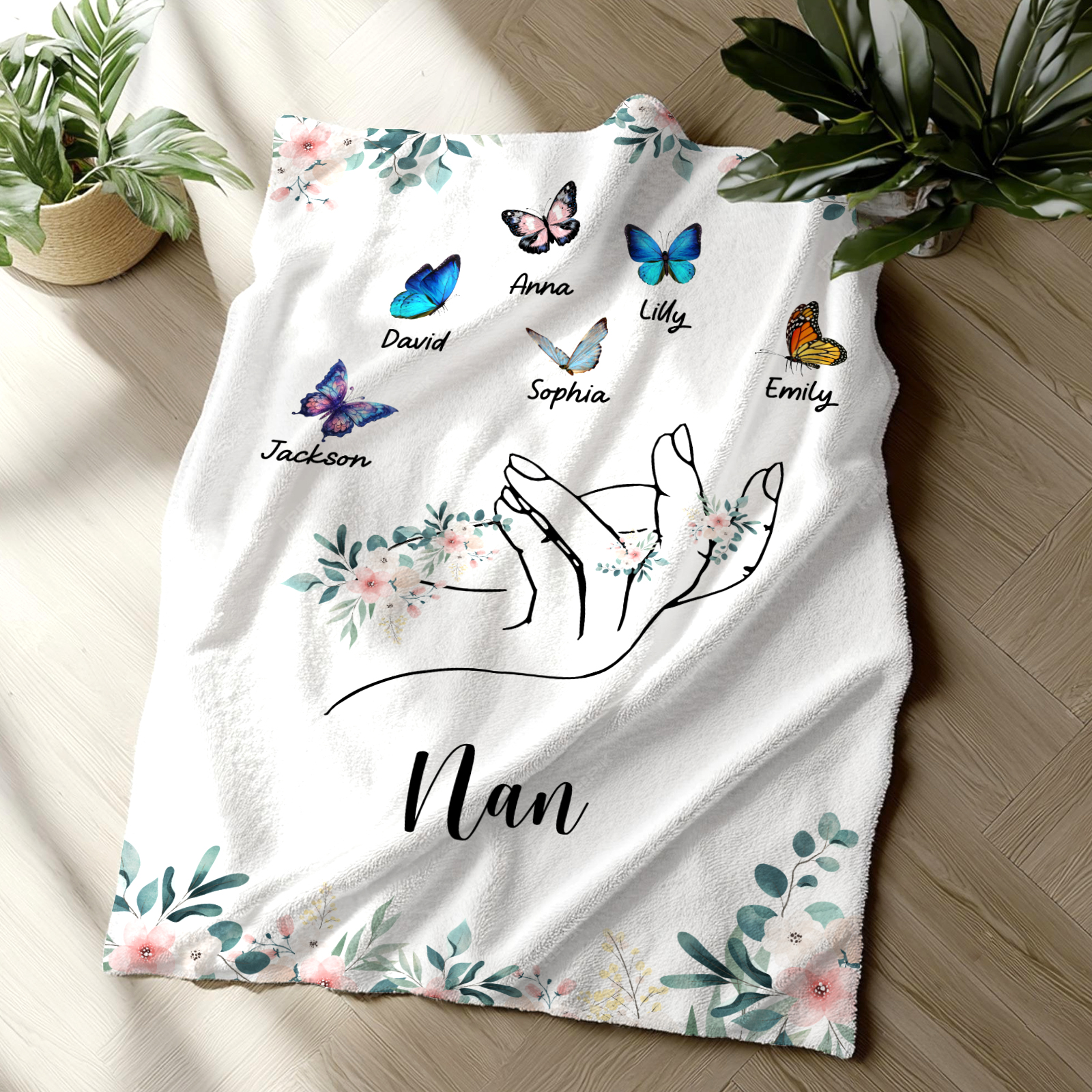 Personalised Butterfly Hand Blanket Custom with 1-8 Names Gift for Grandma Nana or Family-Jessemade AU
