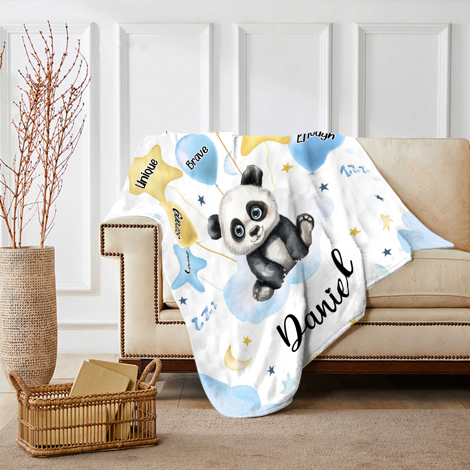 Personalised 1 Name Flannel Blanket in Pink with 10 Different Cute Animal Motifs Cuddly Kids Blanket for Girls