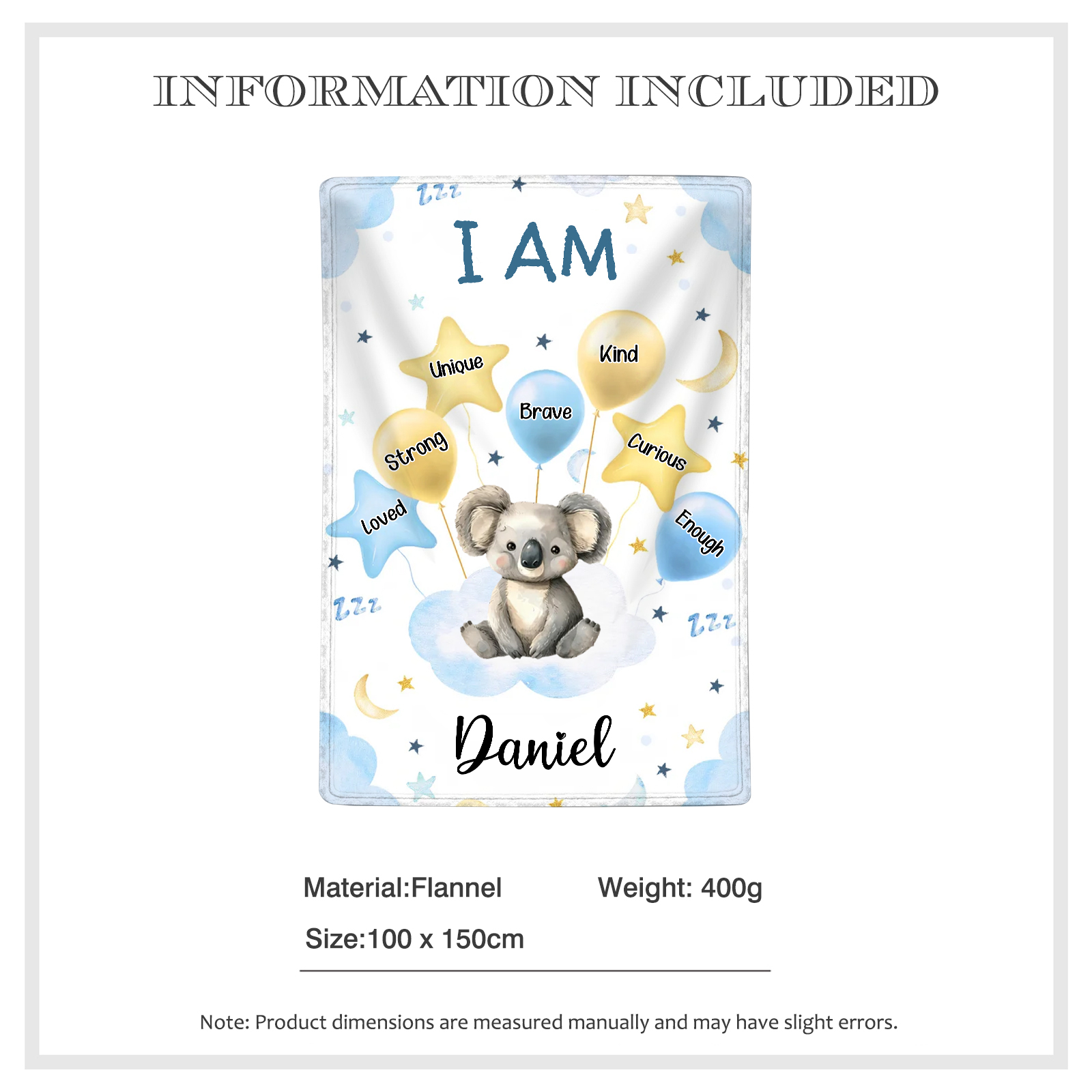 Personalised 1 Name Flannel Blanket in Pink with 10 Different Cute Animal Motifs Cuddly Kids Blanket for Girls