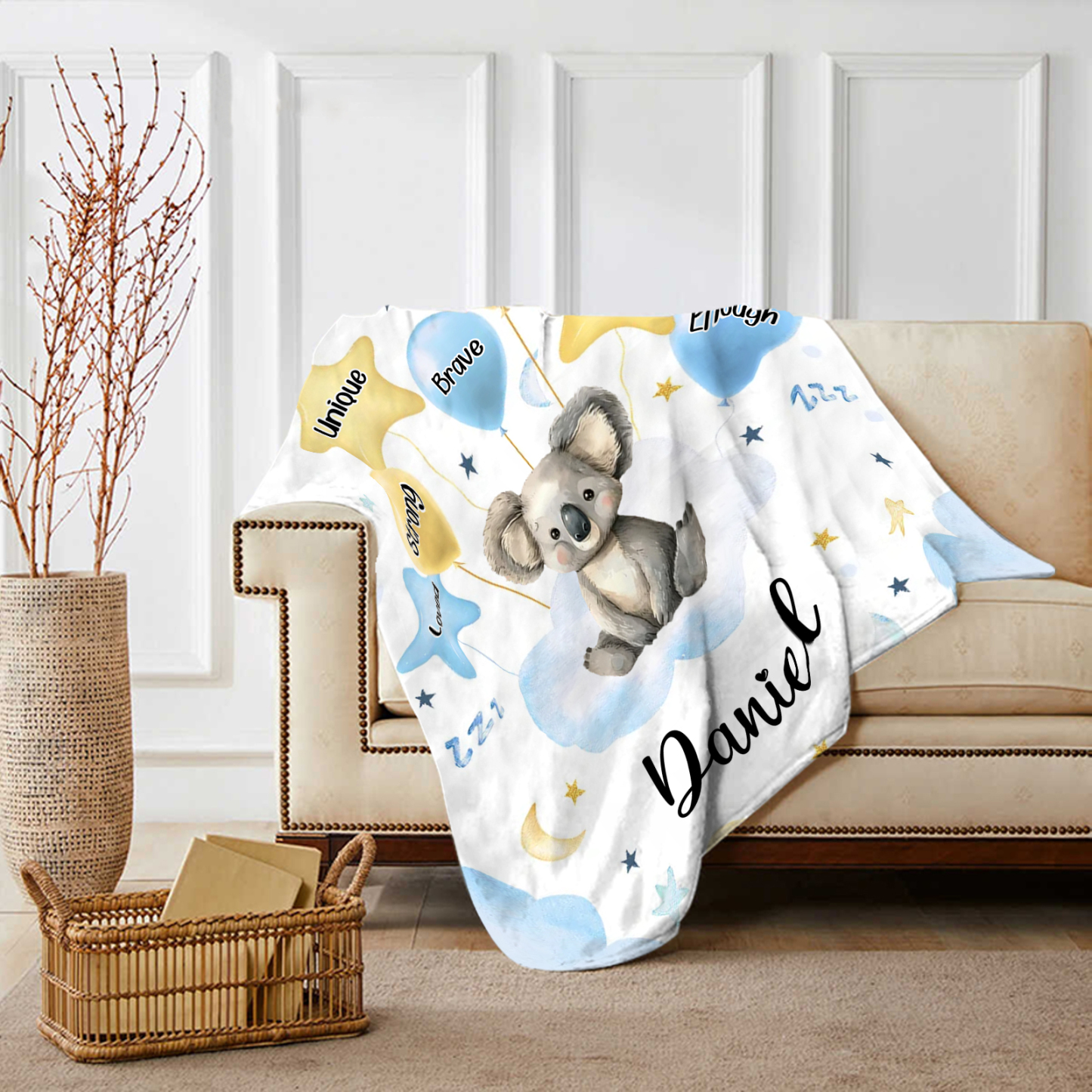 Personalised 1 Name Flannel Blanket in Pink with 10 Different Cute Animal Motifs Cuddly Kids Blanket for Girls