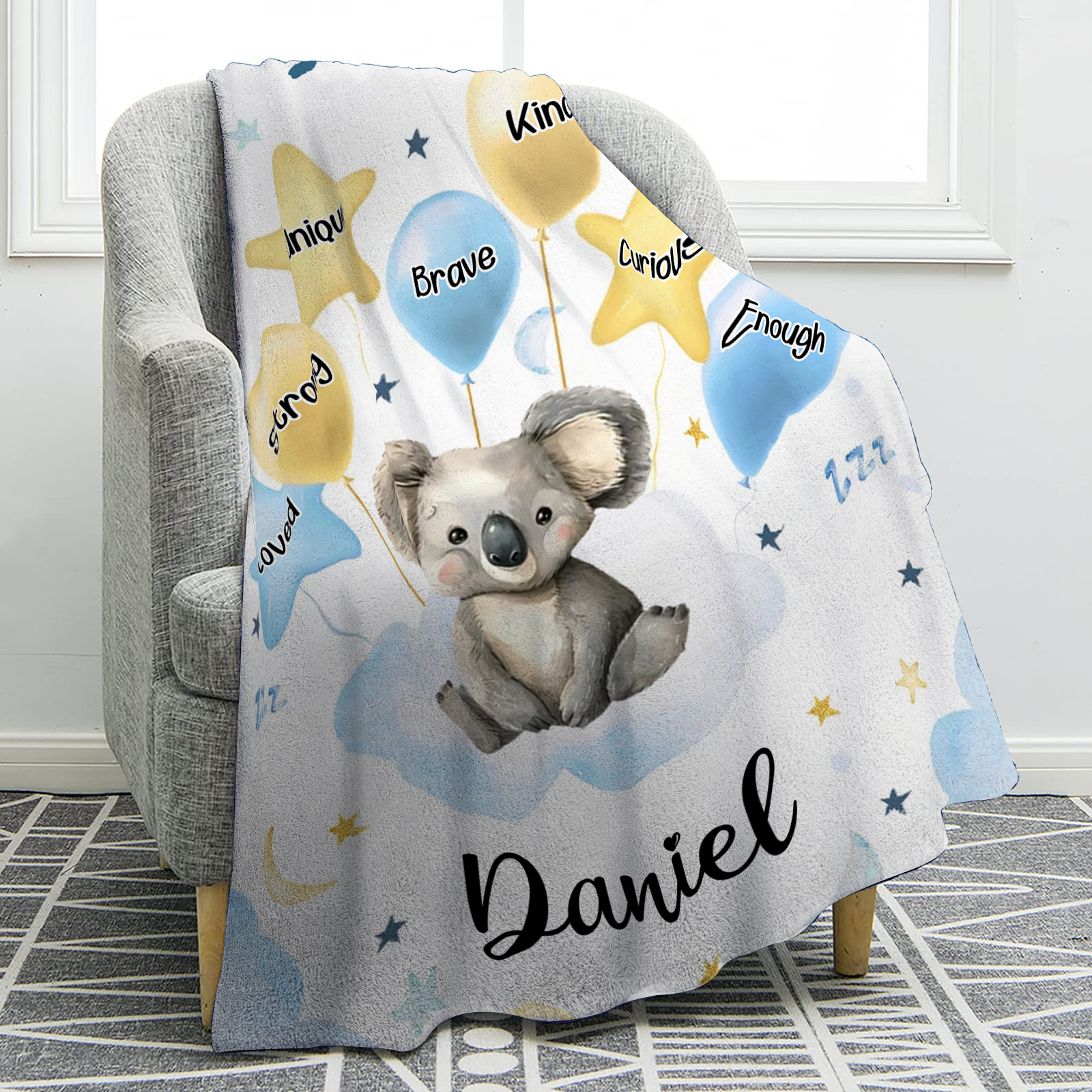 Personalised 1 Name Flannel Blanket in Pink with 10 Different Cute Animal Motifs Cuddly Kids Blanket for Girls