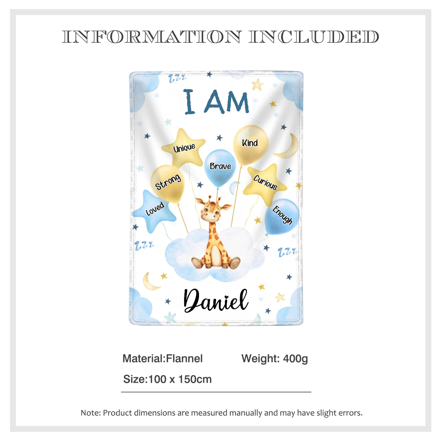 Personalised 1 Name Flannel Blanket in Pink with 10 Different Cute Animal Motifs Cuddly Kids Blanket for Girls