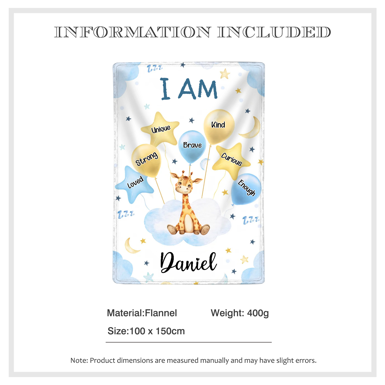 Personalised 1 Name Flannel Blanket in Pink with 10 Different Cute Animal Motifs Cuddly Kids Blanket for Girls