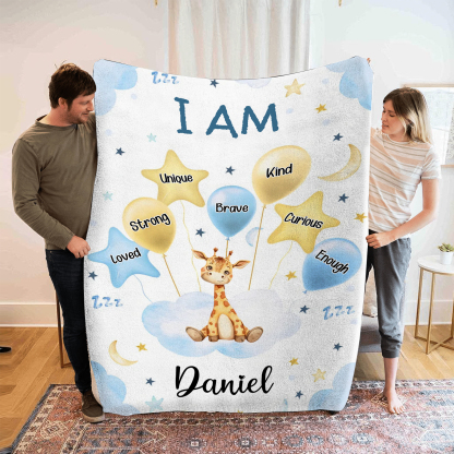 Personalised 1 Name Flannel Blanket in Pink with 10 Different Cute Animal Motifs Cuddly Kids Blanket for Girls