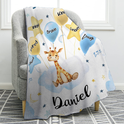 Personalised 1 Name Flannel Blanket in Pink with 10 Different Cute Animal Motifs Cuddly Kids Blanket for Girls