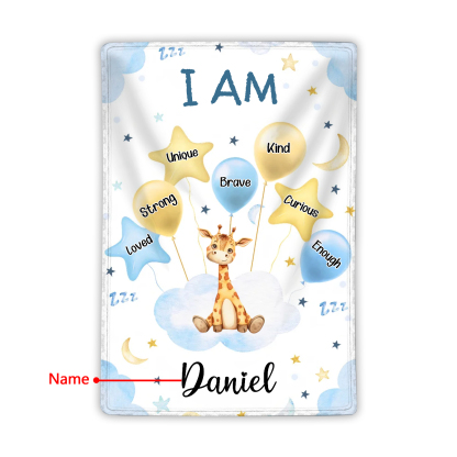 Personalised 1 Name Flannel Blanket in Pink with 10 Different Cute Animal Motifs Cuddly Kids Blanket for Girls