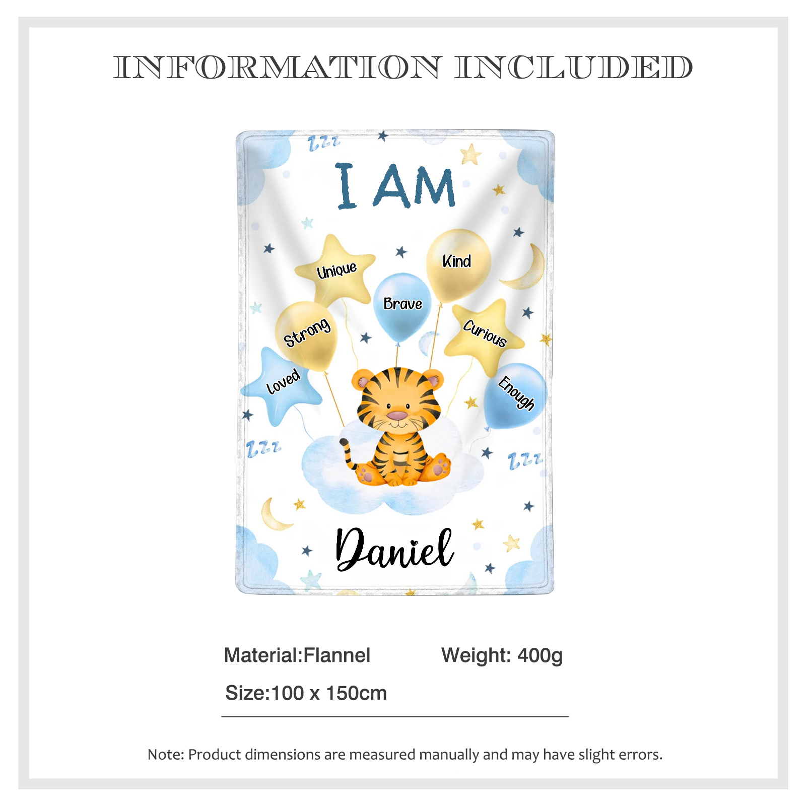 Personalised 1 Name Flannel Blanket in Pink with 10 Different Cute Animal Motifs Cuddly Kids Blanket for Girls